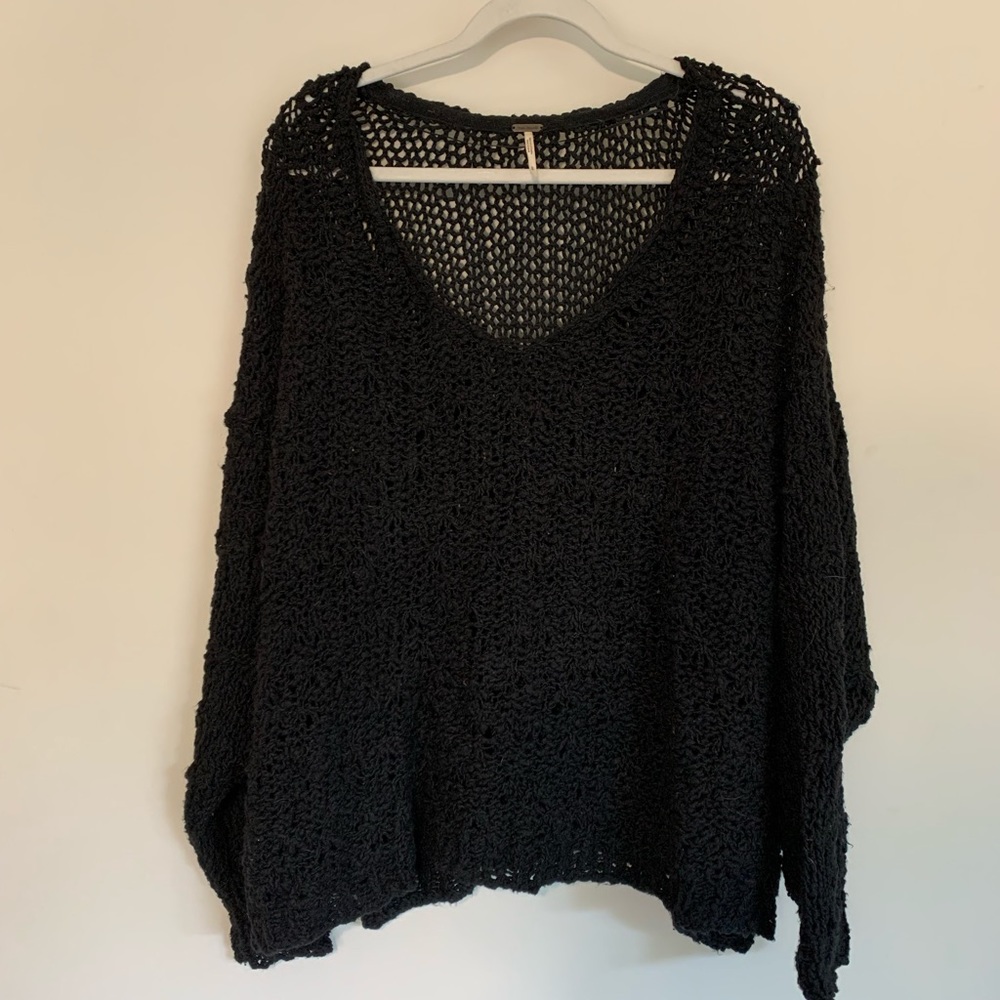 Free People Oversized Black V-Neck Sweater, Size Small